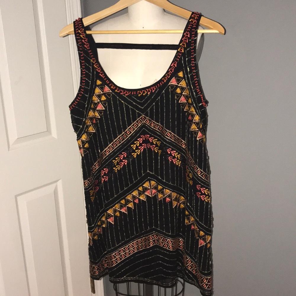 Beaded mini black dress